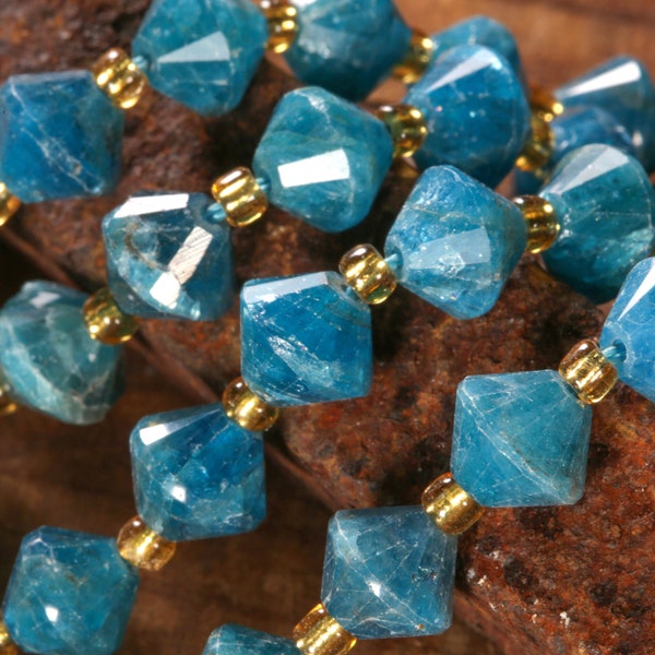 Pacific Blue Apatite (A) 8mm Faceted Bicone Beads