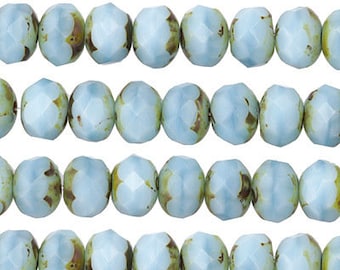Czech Glass 6x9mm Fire Polished Rondelle - Baby Blue Picasso