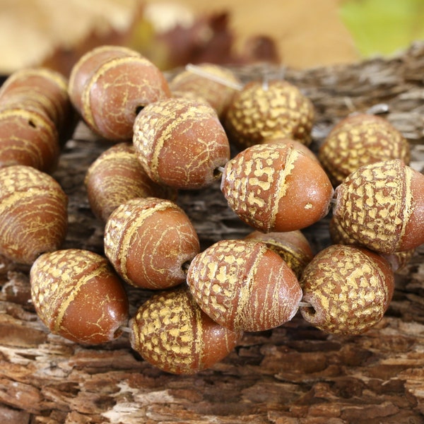 Czech Glass 12x10mm Acorn - Matte Umber w/ Gold