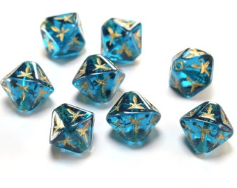 Czech Glass 12mm Starred Bicone - Capri Blue w/ Gold