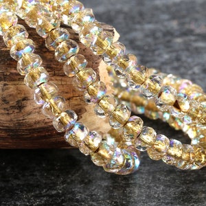 Czech Glass 2.5x4mm Fire Polished Rondelle - Crystal AB w/ Gold Lining