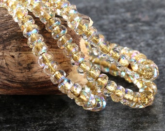 Czech Glass 2.5x4mm Fire Polished Rondelle - Crystal AB w/ Gold Lining