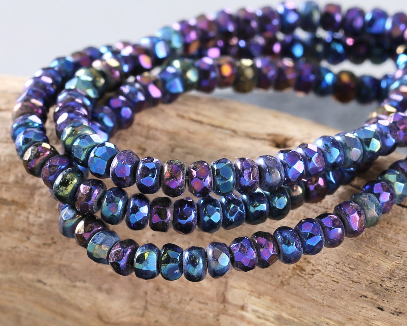 Czech Glass 2x3mm Gem Cut Fire Polished Rondelle - Iris Blue