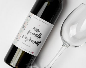 Etiquette bouteille "Notre famille s'agrandit" - annonce grossesse, annonce bébé, bouteille vin, bière, champagne, whisky