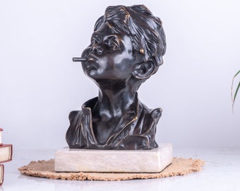 Vintage Bronze Boy Bust, Marble Base, Patinated Bronze, High-quality Lost Wax Casting, Boy Figure, Antique, Home Decor