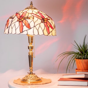 Vintage Candlestick Lamp Retro Brass 54cm, Stained Glass Lampshade, Brass Base, Tifanny Style Lamp, Anitque, Home Decor