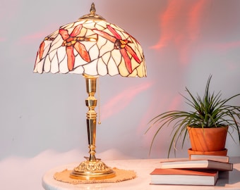 Vintage Candlestick Lamp Retro Brass 54cm, Stained Glass Lampshade, Brass Base, Tifanny Style Lamp, Anitque, Home Decor