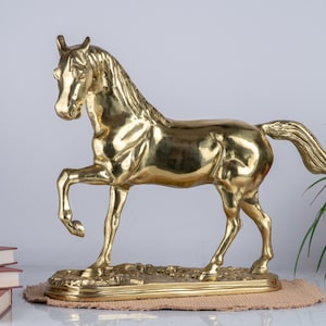 Vintage Brass Horse Sculpture, Brass Base, Polished, Statue, Animal Art Figurine, Antique, Home Decor