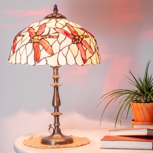 Vintage Candlestick Lamp Retro Brass 51cm, Stained Glass Lampshade, Brass Round Base, Tifanny Style Lamp, Anitque, Home Decor