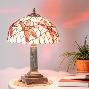 Vintage Stained Glass Lamp: Marble & Brass Base, Retro Home Decor