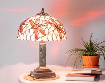 Vintage Stained Glass Lamp: Marble & Brass Base, Retro Home Decor