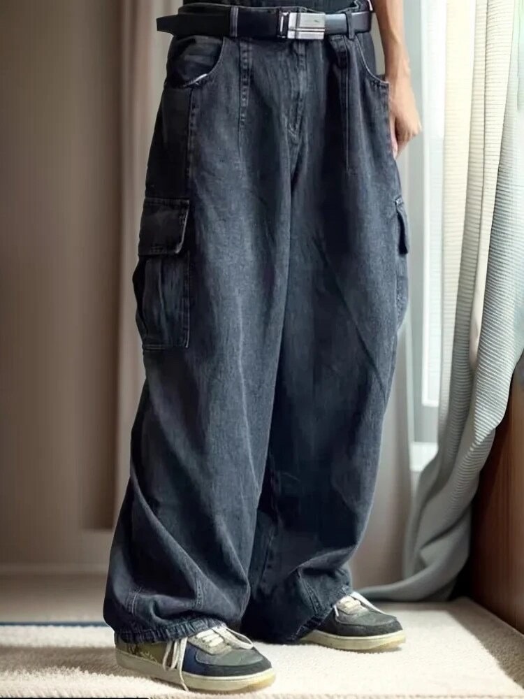 Baggy Jeans For Men Plus Size Loose Elastic Waist Denim Street Wide Leg  Pants