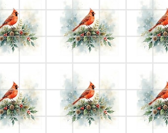 Cardinal Rice Paper FREE SHIPPING, 2 inch images, Rice Paper, Bird Red Cardinal Christmas Decoupage Paper, Cardinal2