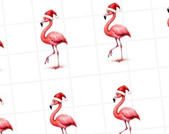 Christmas Pink Flamingo Rice Paper FREE SHIPPING, 2 inch images, Coastal Christmas Rice Paper, Decoupage Paper, xmasflamingo1