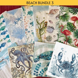Set of 10 Beach Napkin Pack Bundle, Decoupage Paper Napkins, Beach/Coastal Theme, Sea Turtles, Heron, Egret, Seashells, Beach Napkin Bundles
