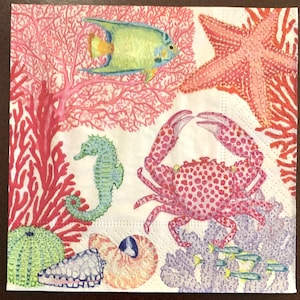 Decoupage Napkins, Ocean Life Napkins,  Set of 2 Cocktail Size, #226 Under the Sea Ocean Beach Theme Napkins,Nautical Craft Paper Napkins