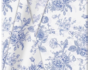 Decoupage Tissue Papers, Blue and White Flowers large sheet tissue papers 19.7" x 13.8",  Set of 2, #407  Floral Craft Tissue