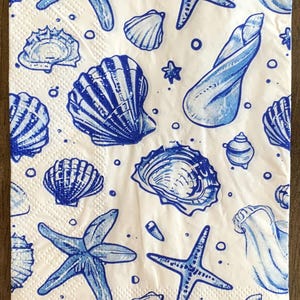 Decoupage Napkins, Blue Shell Ocean Napkins, Set of 2 Dinner Size, #215 Beach Coastal Craft Napkins