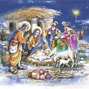 Decoupage Napkins, Holy Family Christmas Napkins, Set of 2 Lunch Size, #8028 Christmas Nativity Craft Paper Napkins