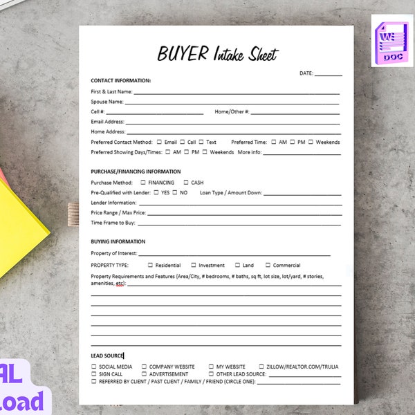 Real Estate Buyers Questionnaire Pdf Etsy