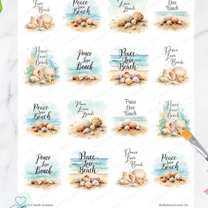 Shells Peace Love Beach Rice Paper, FREE SHIPPING, 2 size options, Decoupage Paper