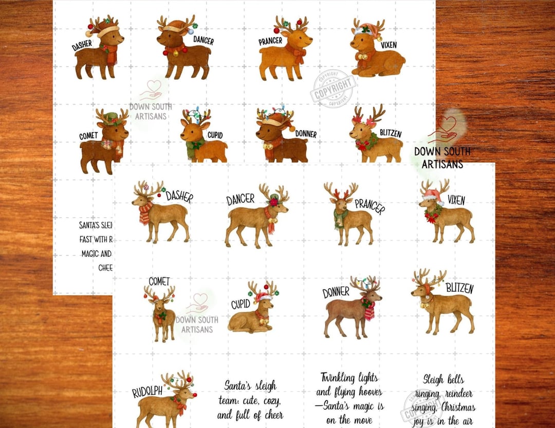Rudolph Names Santa's Reindeer Decoupage Paper, FREE SHIPPING, Rudolph and Reindeer ...