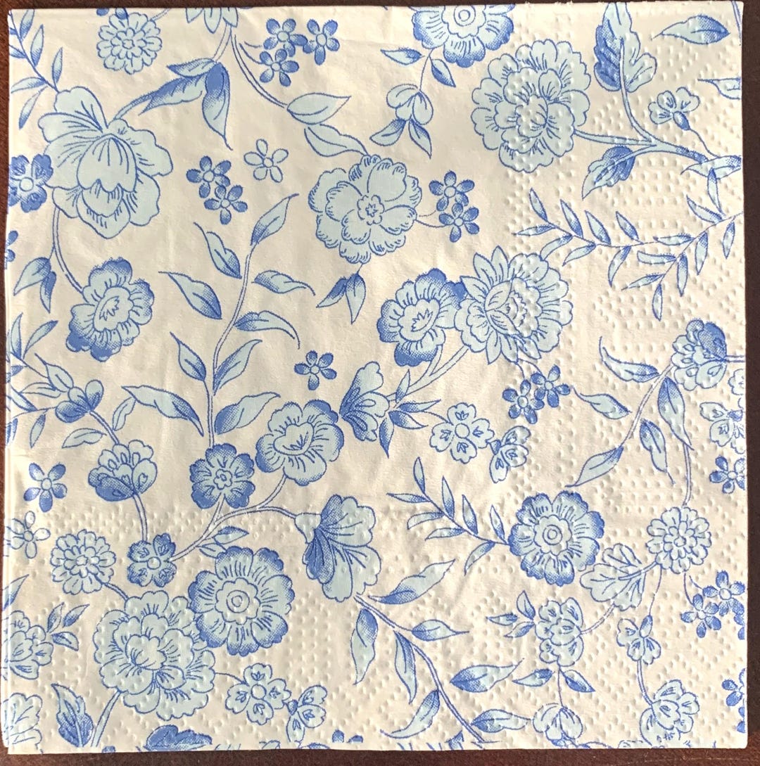 Decoupage Napkins, Delft Blue Flower Napkins, Set of 2 Cocktail Size ...