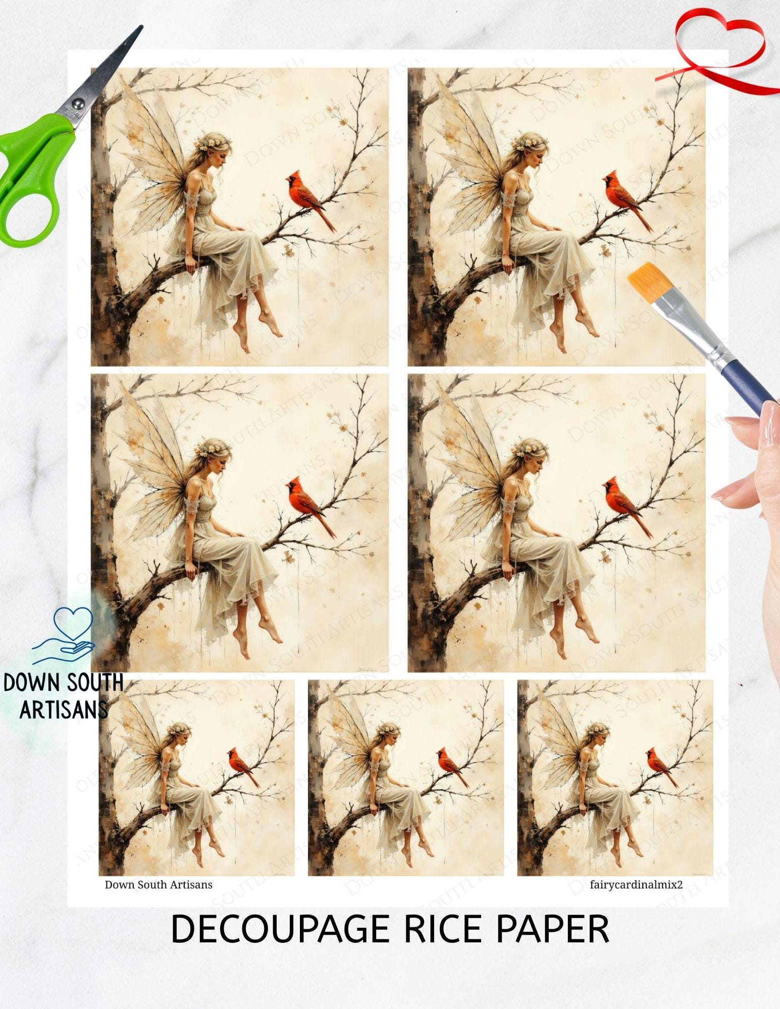 Cardinal Rice Cardinal Fairy Rice Paper FREE SHIPPING, Size Choices, Decoupage Paper ...
