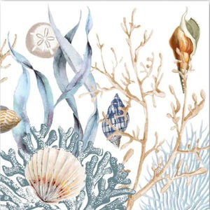 Decoupage Napkins, Ocean Tide Theme Napkins, Set of 2 Cocktail Size, #242 Beach Coastal Craft Napkins Under the Sea