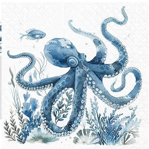 Decoupage Napkins, Octopus Napkins, Set of 2 Cocktail Size, #291 Beach Ocean Nautical Craft Napkins decoupage