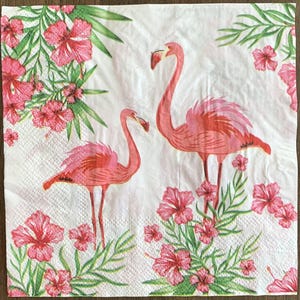 Decoupage Napkins, Pink Flamingo Tropical Theme Napkins, Set of 2 Lunch Size, #202 Beach Coastal Craft Napkins