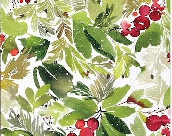 Decoupage Napkins, Mistletoe Napkins, Set of 2 Dinner Size, #830 Watercolor Christmas Craft Paper Napkins