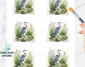 Heron 1 Rice Paper FREE SHIPPING, Two Size images, Beach Coastal Decoupage Paper