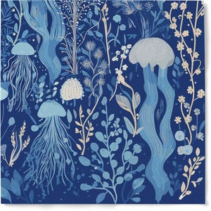 Decoupage Napkins, Jelly Fish Blue Ocean Napkins, Set of 2 Lunch Size, #294 Under the Sea Beach Coastal Craft Paper Napkins, Ocean Animals