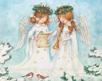 Decoupage Napkins, Musicians Angel Napkins, Set of 2 Lunch Size, #8015 Angel Christmas Craft Paper Napkins