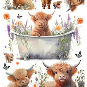 Highland Calf Rice Paper A4 Size Four Images on Each Sheet, High Quality Rice Paper with Highland Cows, Printed in Italy