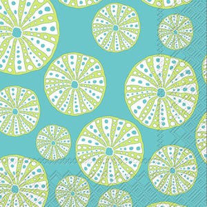 Decoupage Napkins, Turquoise Urchin Napkins, Set of 2 Cocktail Size, #280 Beach Coastal Craft Napkins, Ocean Life Under the Sea