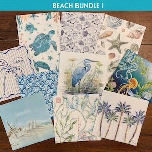Set of 10 Beach Napkin Pack Bundle, Decoupage Paper Napkins, Beach/Coastal Theme, Sea Turtles, Heron, Egret, Seashells, Beach Napkin Bundles