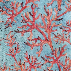 Decoupage Napkins, Coral on Blue Napkins, Set of 2 Dinner Size, #286 Coastal Beach Craft Paper Napkins