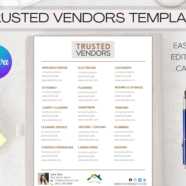 Preferred Vendor List Template Etsy Preferred Vendor List Template Etsy