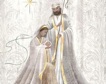 Decoupage Napkins, Holy Family Napkins, Set of 2 Cocktail Size, #839 Jesus Mary Joseph Christmas Craft Paper Napkins