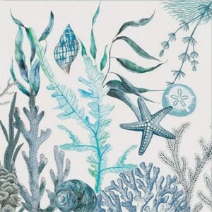 Decoupage Napkins, Ocean Tide Theme Napkins, Set of 2 Cocktail Size, #209 Beach Coastal Craft Paper Napkins, Under the Sea