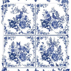 Blue Forest Animals Rice Paper A4 Size, High Quality Rice Paper, Printed in Italy