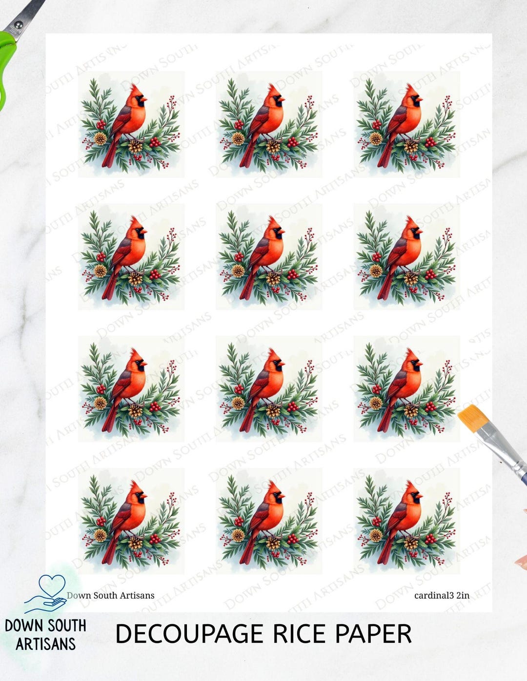Cardinal Rice Cardinal Rice Paper FREE SHIPPING, 2 Inch Images, Rice Paper, Bird Red ...