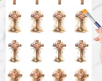 Vintage Floral Crosses Paper FREE SHIPPING, 4 Assorted Images, 2.2 inch Cross Decoupage Paper, VintageFloralCrossMix-2.2in