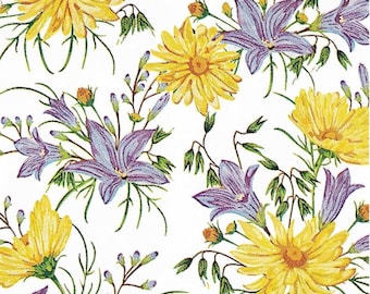 Chamomile Floral Napkins, Set of 2 Dinner Size, #0334 Purple Yellow Spring Decoupage Paper Napkins