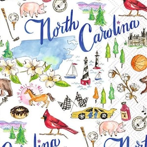 Decoupage Napkins, North Carolina State Theme Napkins, Set of 2 Dinner Size, #503 NC Themed Craft Napkins