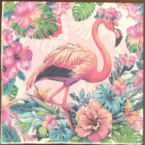 Decoupage Napkins, Pink Flamingo Tropical Theme Napkins, Set of 2 Lunch Size, #241 Beach Coastal Craft Napkins