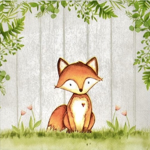 Decoupage Napkins, Fox & Deer Woodland Animal Napkins, Set of 2 Lunch Size, #171 Woodland Animals Craft Paper Napkins, Animal Napkins