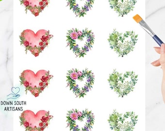 Floral Hearts Rice Paper FREE SHIPPING, Two sizes Decoupage Paper, Valentines Day RPFloralHearts1